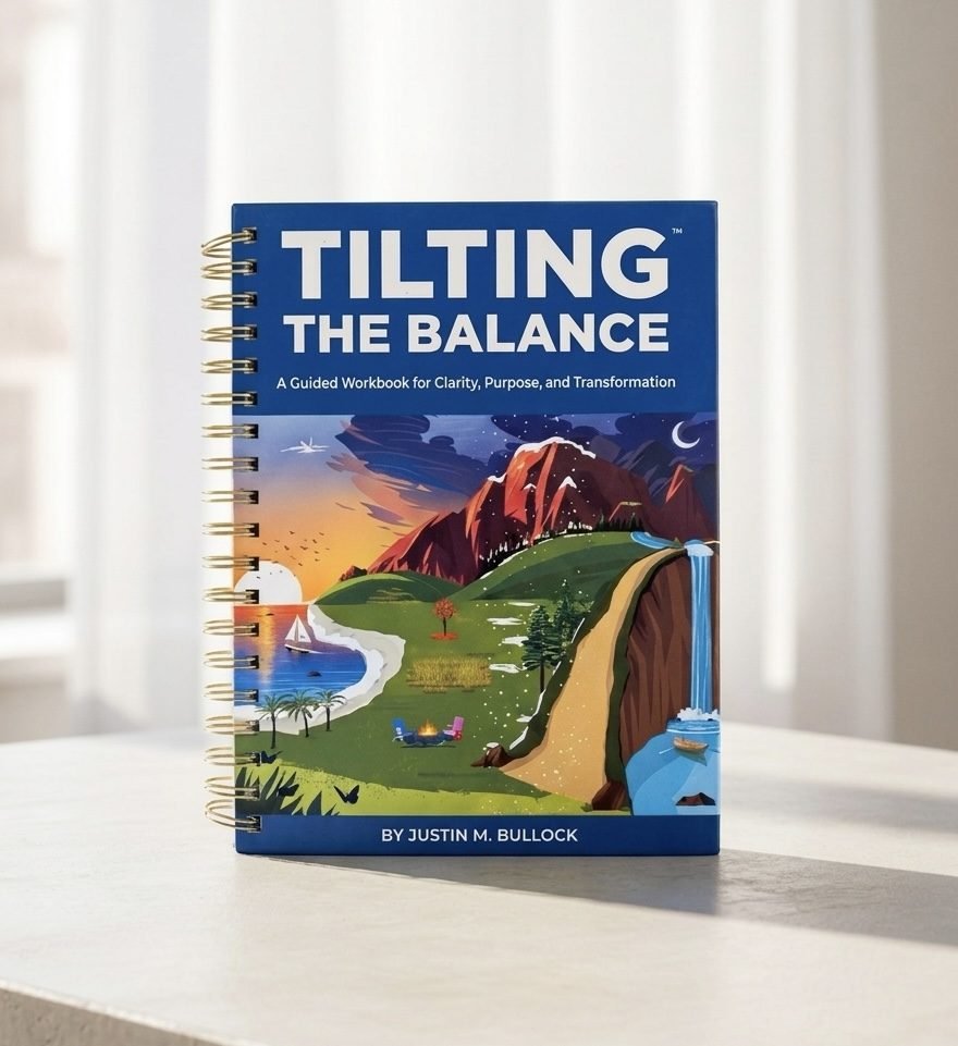 The Tilting The Balance guided workbook standing on a desk